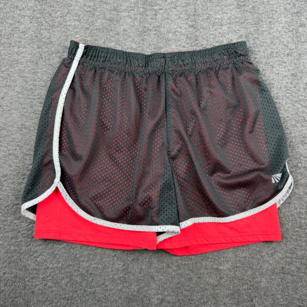Marika Tek Athletic Shorts Women's Medium Red Black Mesh Layered Running Gym
